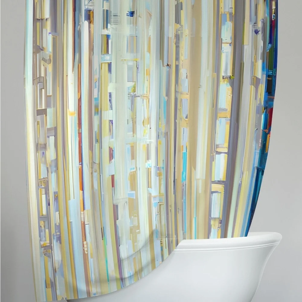 DejaBlueStudios Stained Glass Stripes Shower Curtain 70x93” Blue Yellow XLong